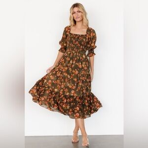 Baltic Born NWT Fabian Jacquard Midi Dress Olive Floral Large L